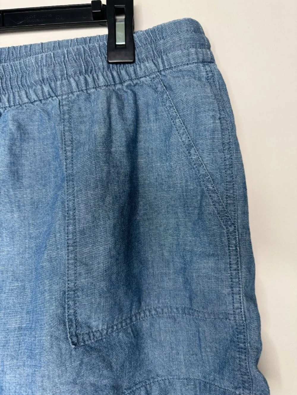 J. Crew Factory Chambray Shorts Womens L Pull On Elastic Waist Blue Two Pockets